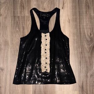 🖤 ROBERT RODRIGUEZ BLACK SEQUIN TOP CREAM ACCENTS SIZE 4 🖤